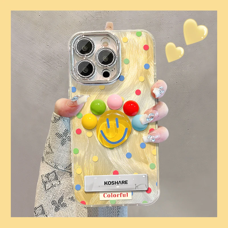 彩色波点适用苹果15华为vivo/oppo小米iPhone16精孔羽纱纹手机壳