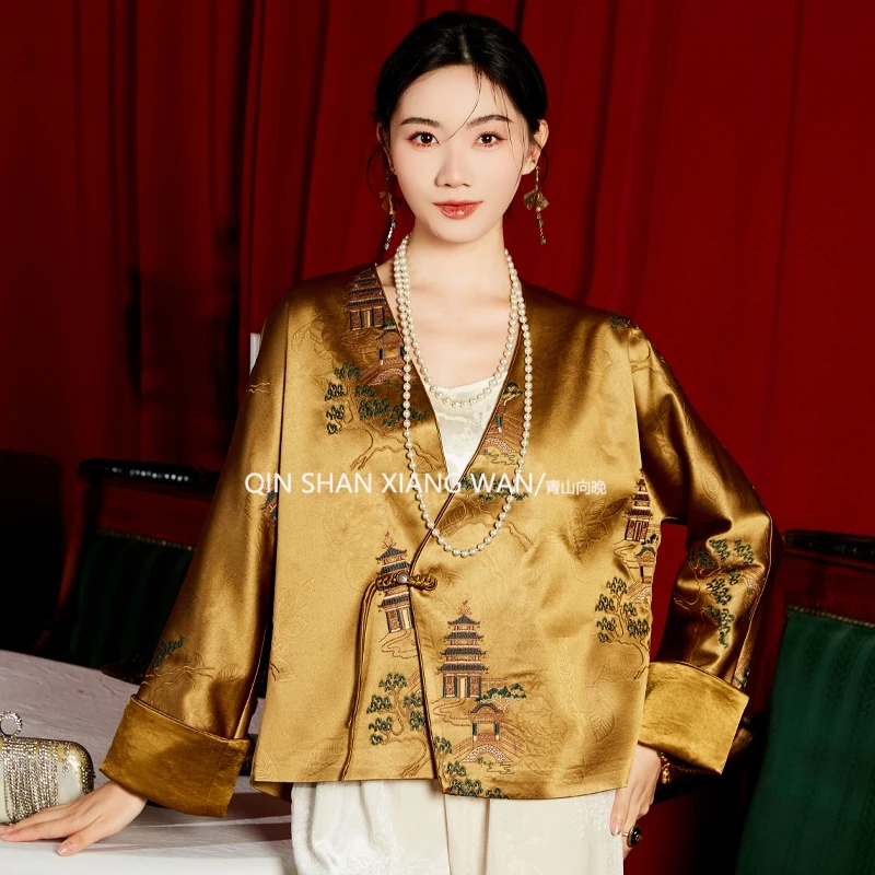 【梧时】秋装新款女装高档外套重工刺绣上衣新中式国风宽松显瘦遮肉