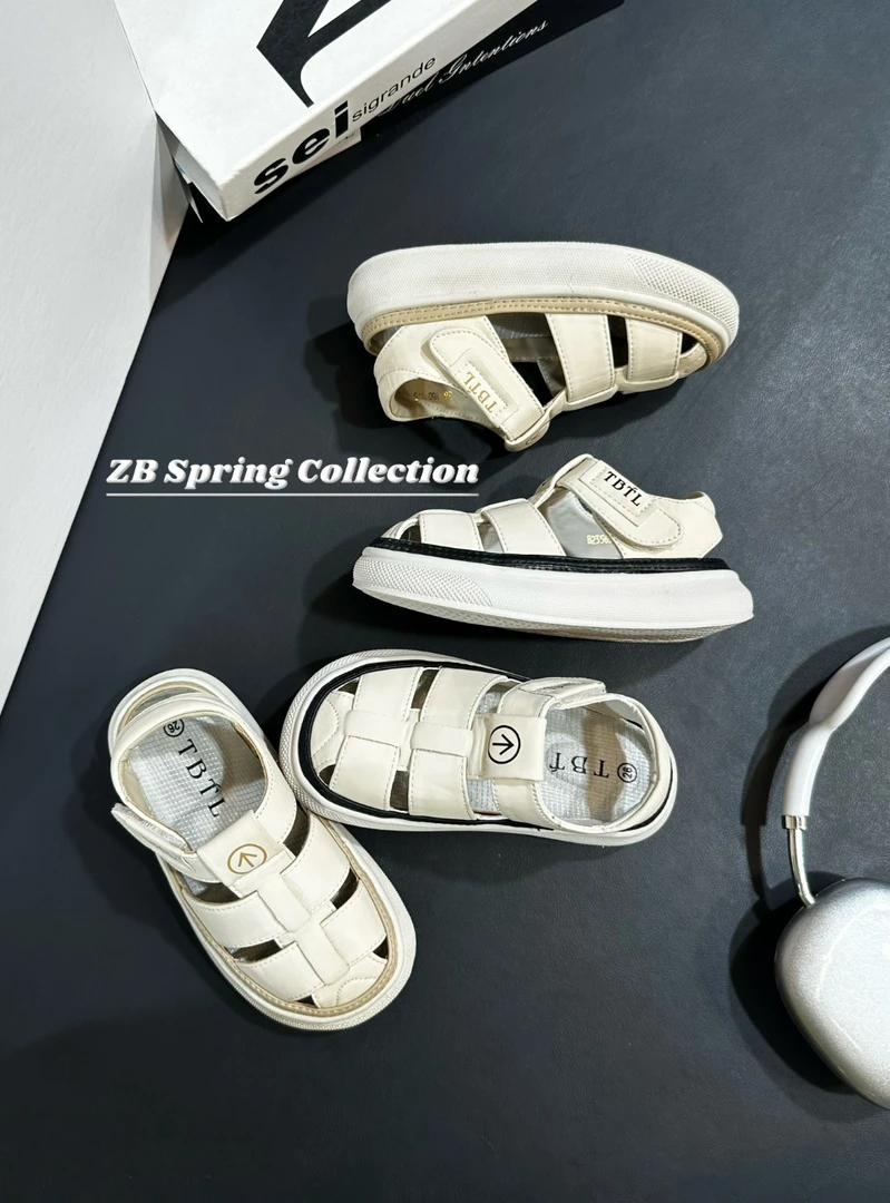 【哲豹】2025新款夏季儿童TB凉鞋包头魔术贴防滑软底沙滩鞋