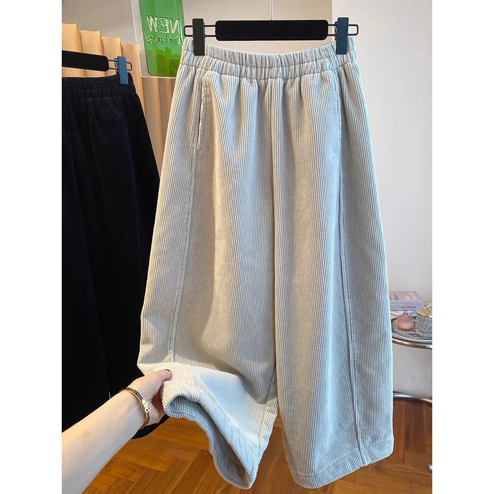 胖妹妹240斤大码加绒加厚灯芯绒休闲阔腿裤女秋冬保暖百搭直筒裤