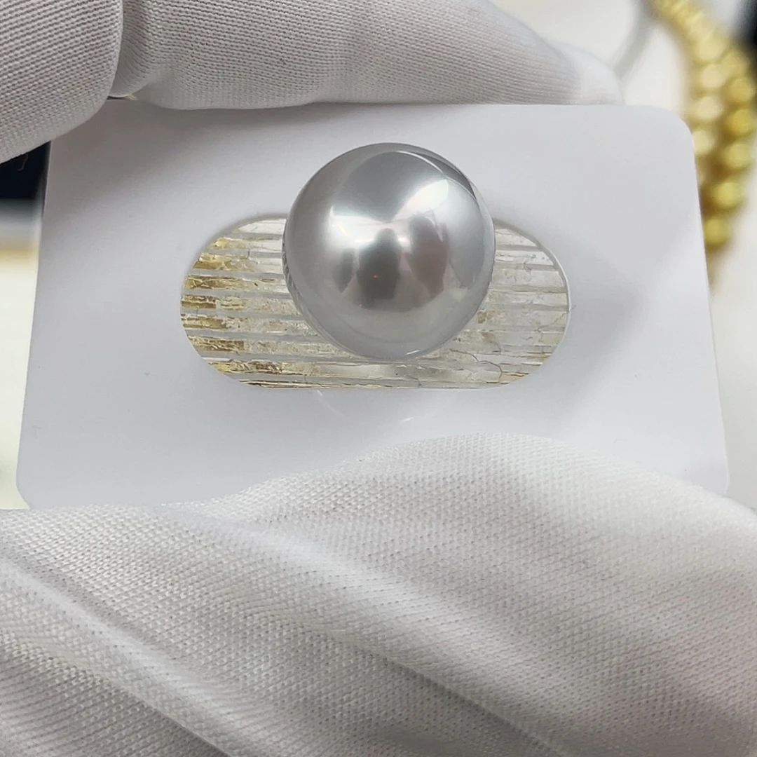 海水珍珠未镶嵌颈饰大溪地铂金灰14.7-15mm
