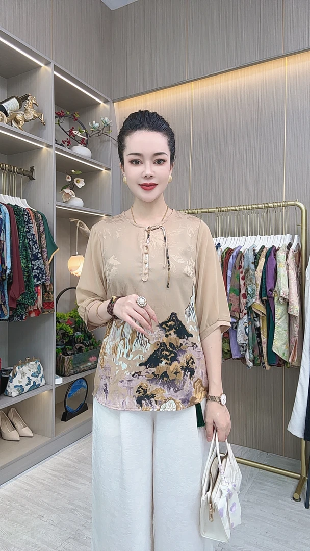 054【山水画】夏季上新中式复古贵族国风显瘦百搭气质妈妈装小衫