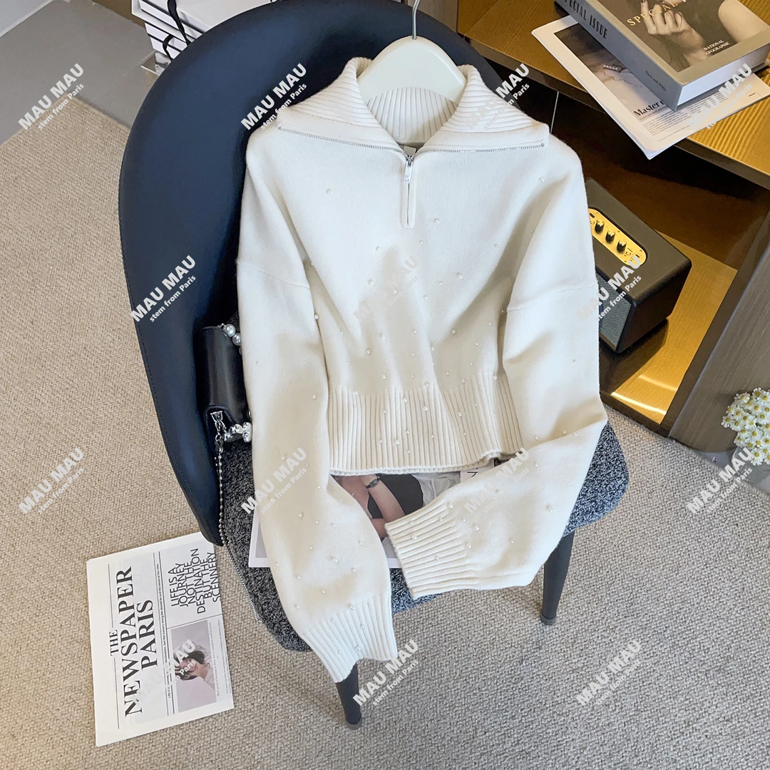 2025新款链翻领长袖针织衫设计感别致百搭毛衣 DY9226