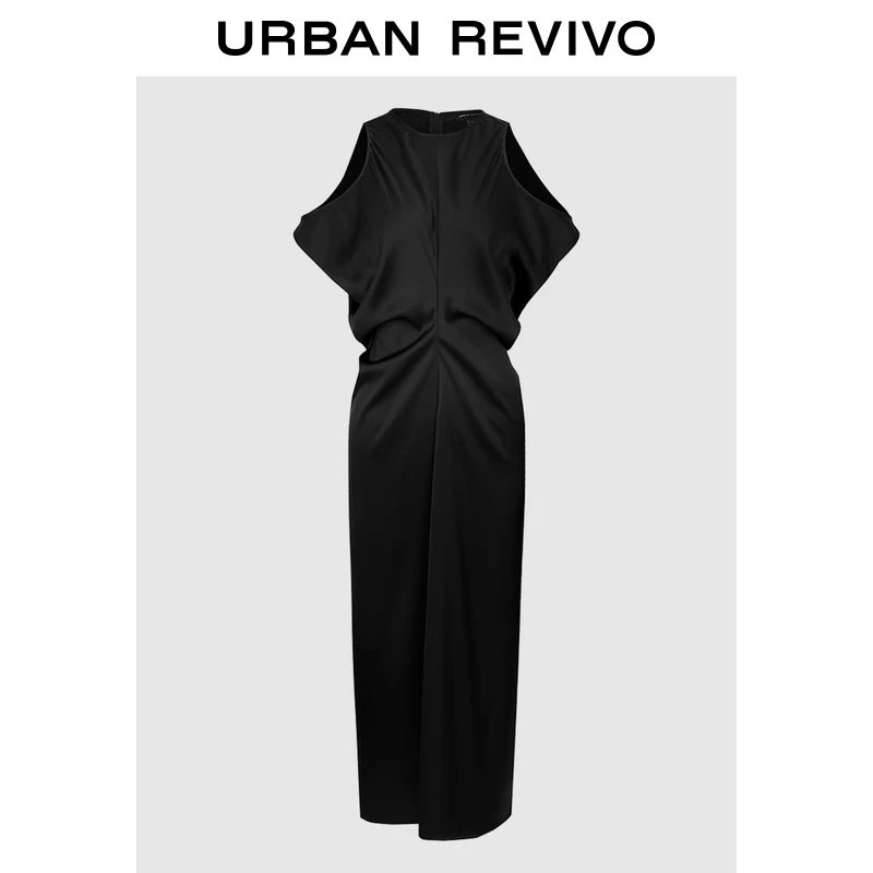 UR2025秋季新款女装法式时髦肩部镂空褶皱连衣裙ULU750003