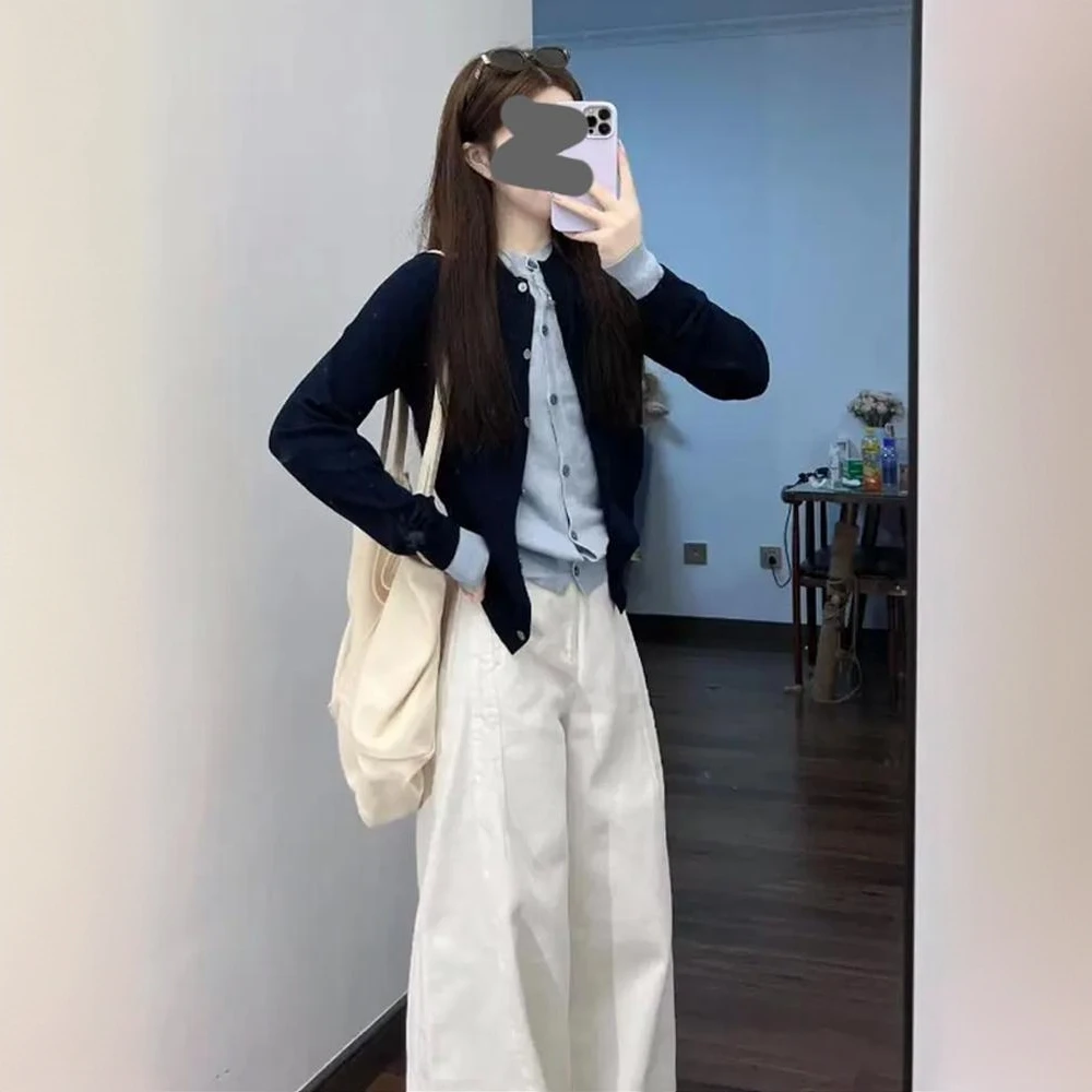 秋装搭配一整套2025韩系松弛感假两件针织开衫休闲阔腿裤两件套装