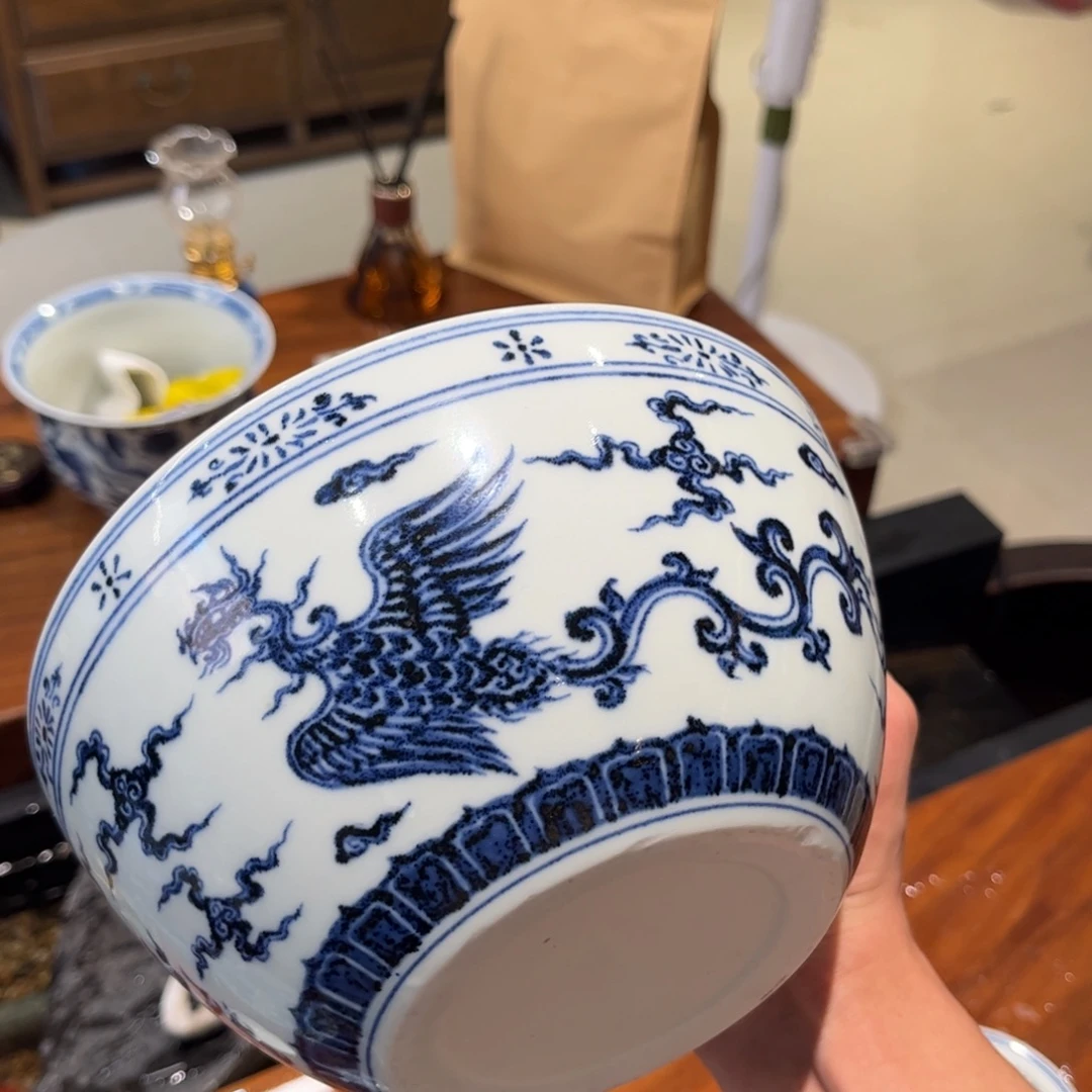 瓷片微瑕炸料双凤水洗