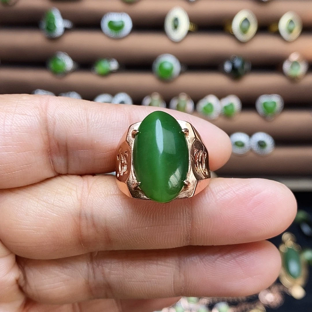 吊坠(不含链)银S925镶嵌和田玉（碧玉）戒指