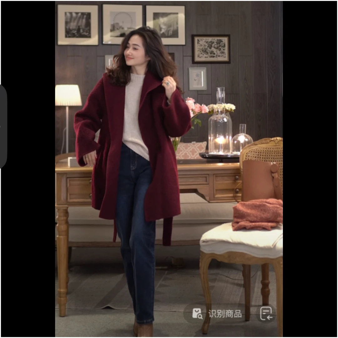 【SHYLOCK FASHION】苏丽贝贝阿尔巴卡手工钩边法式红系列大衣