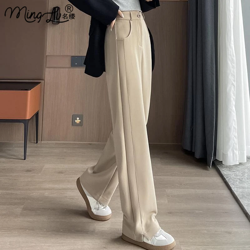 春季2025年新款裤子女高级垂感西装裤显瘦窄版阔腿长裤高腰休闲裤