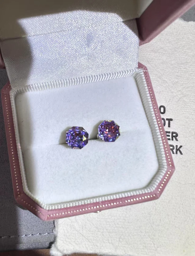 蔷薇紫烟花切仿过敏爆闪耳钉轻奢高级感