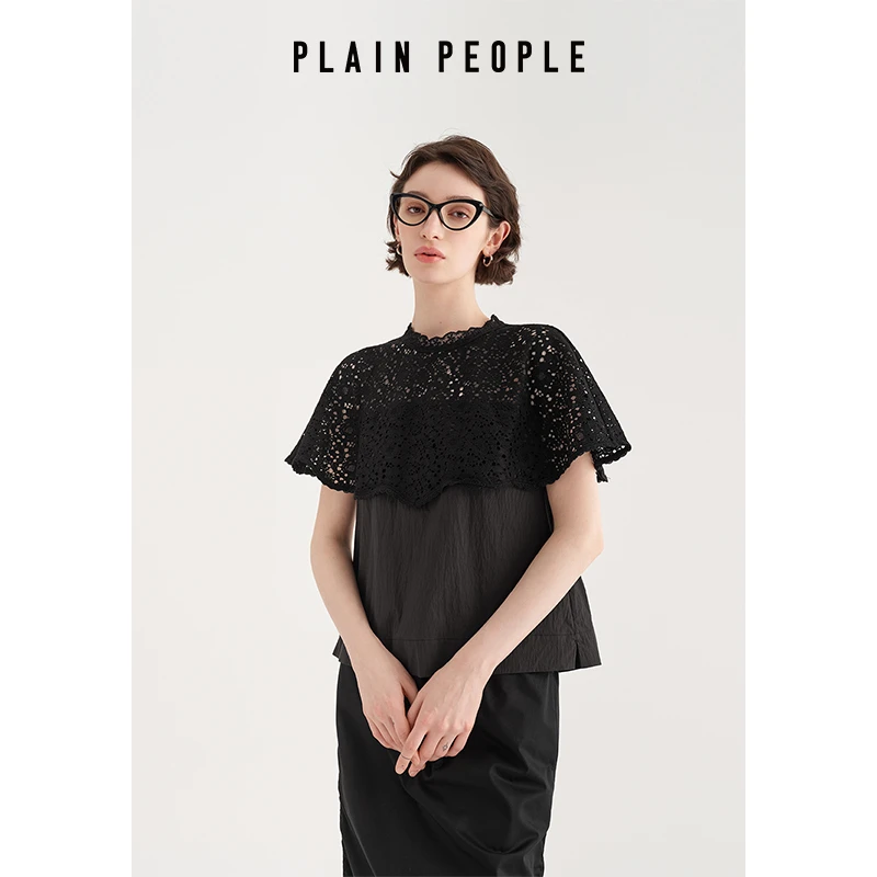 PLAIN PEOPLE蕾丝法式千金镂空式拼接上衣女装2025年夏季新款夏日