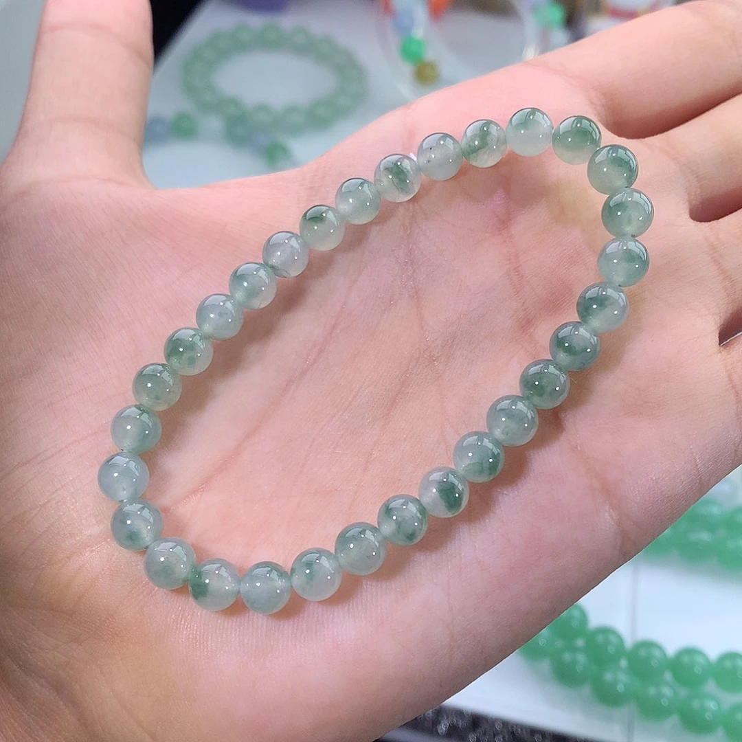 未镶嵌手链翡翠冰飘绿花手串