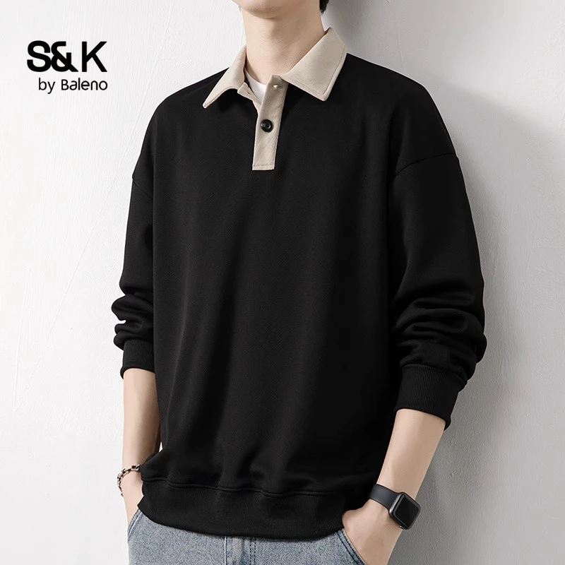 班尼路S&K翻领POLO领卫衣男2025秋冬新款男士长袖上衣百搭休闲潮