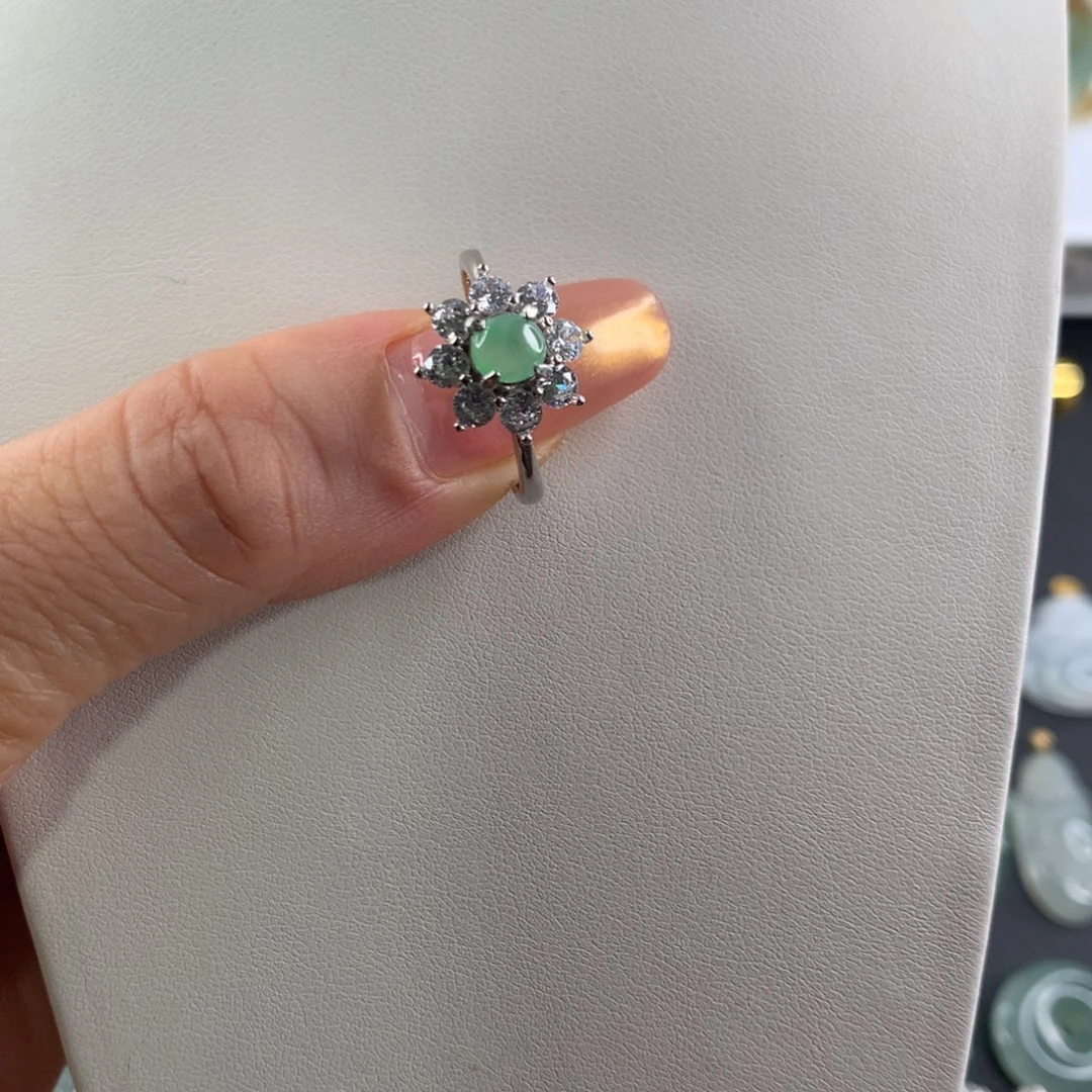 翡翠银S925镶嵌颈饰缅甸天然A货翡翠 戒指