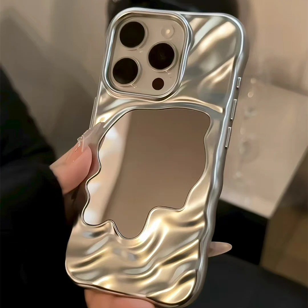 电镀波浪镜子ins手机壳于适用iPhone16/15promax华为P80/70pro