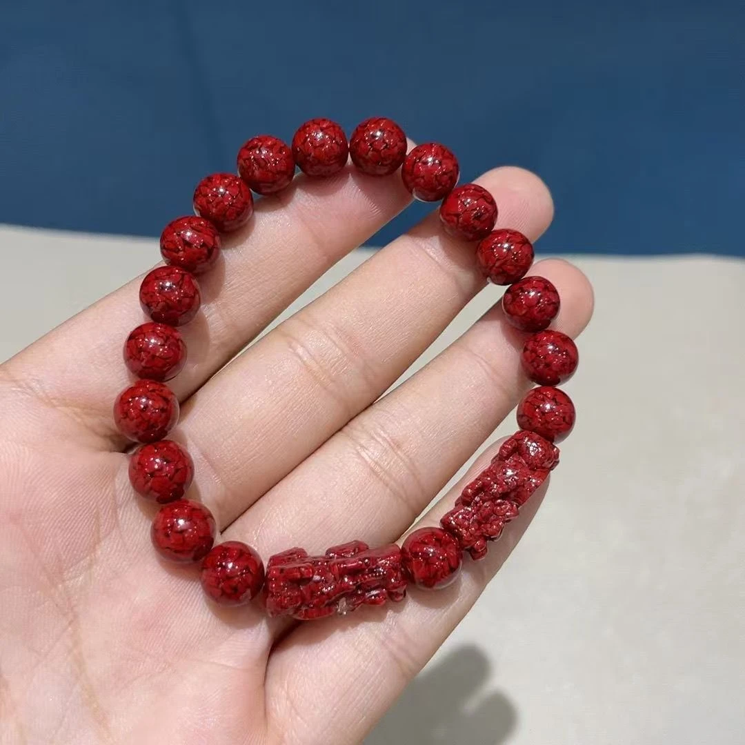 含辰砂工艺品晶体砂双貔貅8mm手串jt5024
