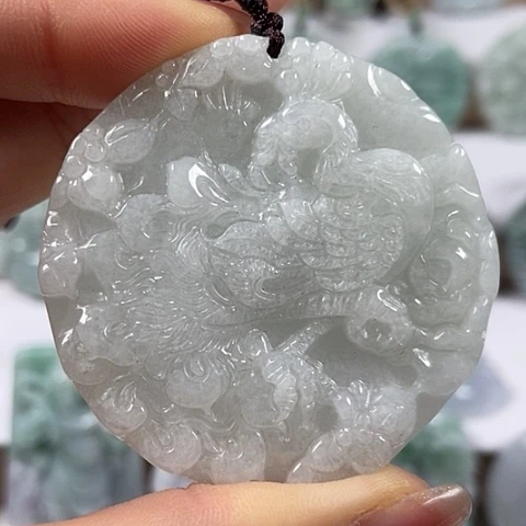 翡翠颈饰未镶嵌龙凤呈祥两面工福利翡翠