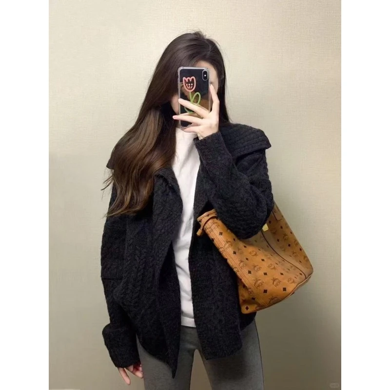 软糯慵懒风宽松翻领毛衣女装2026秋冬新款穿搭超好看针织开衫外套