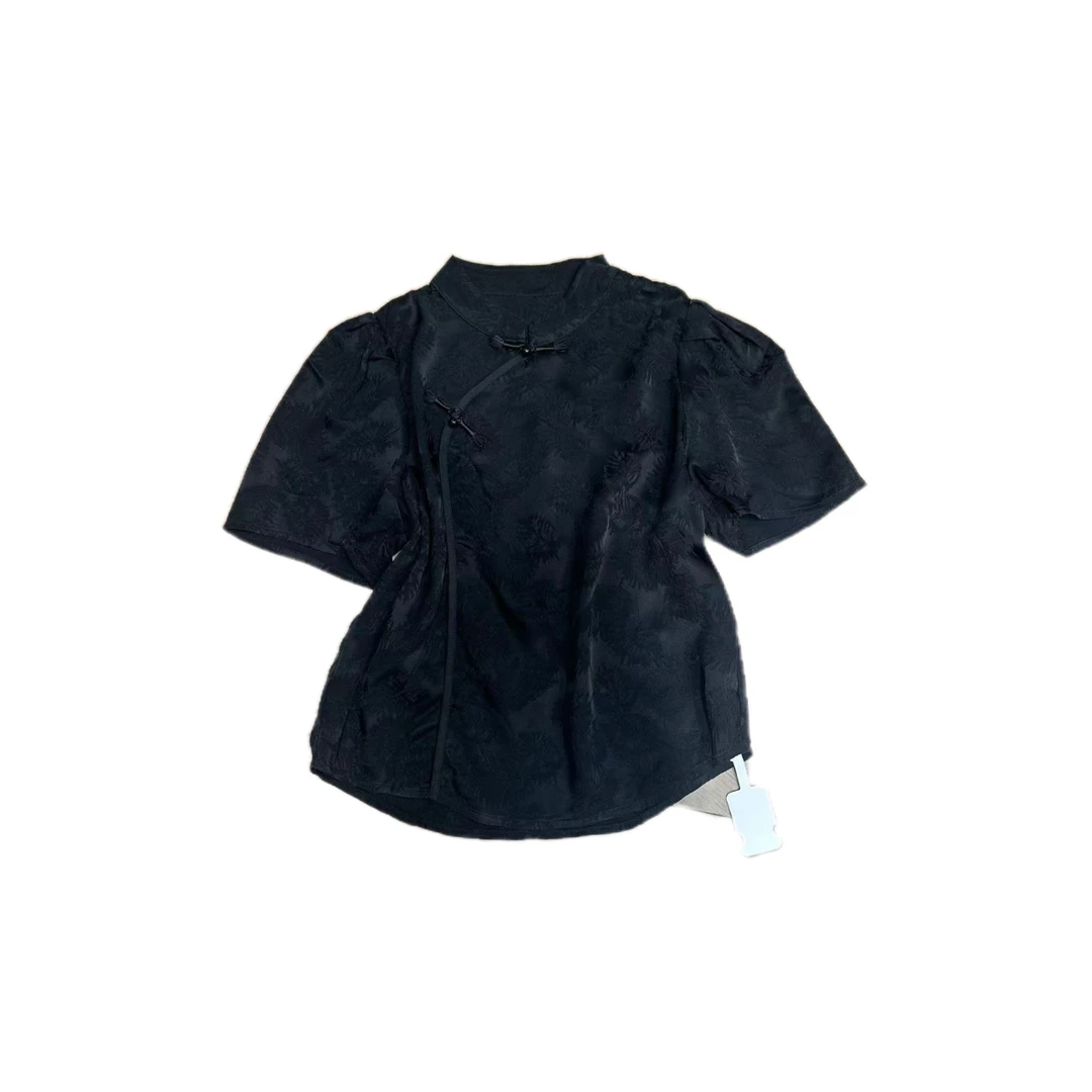 HZ-洋气款百搭立领短袖工艺国风小衫