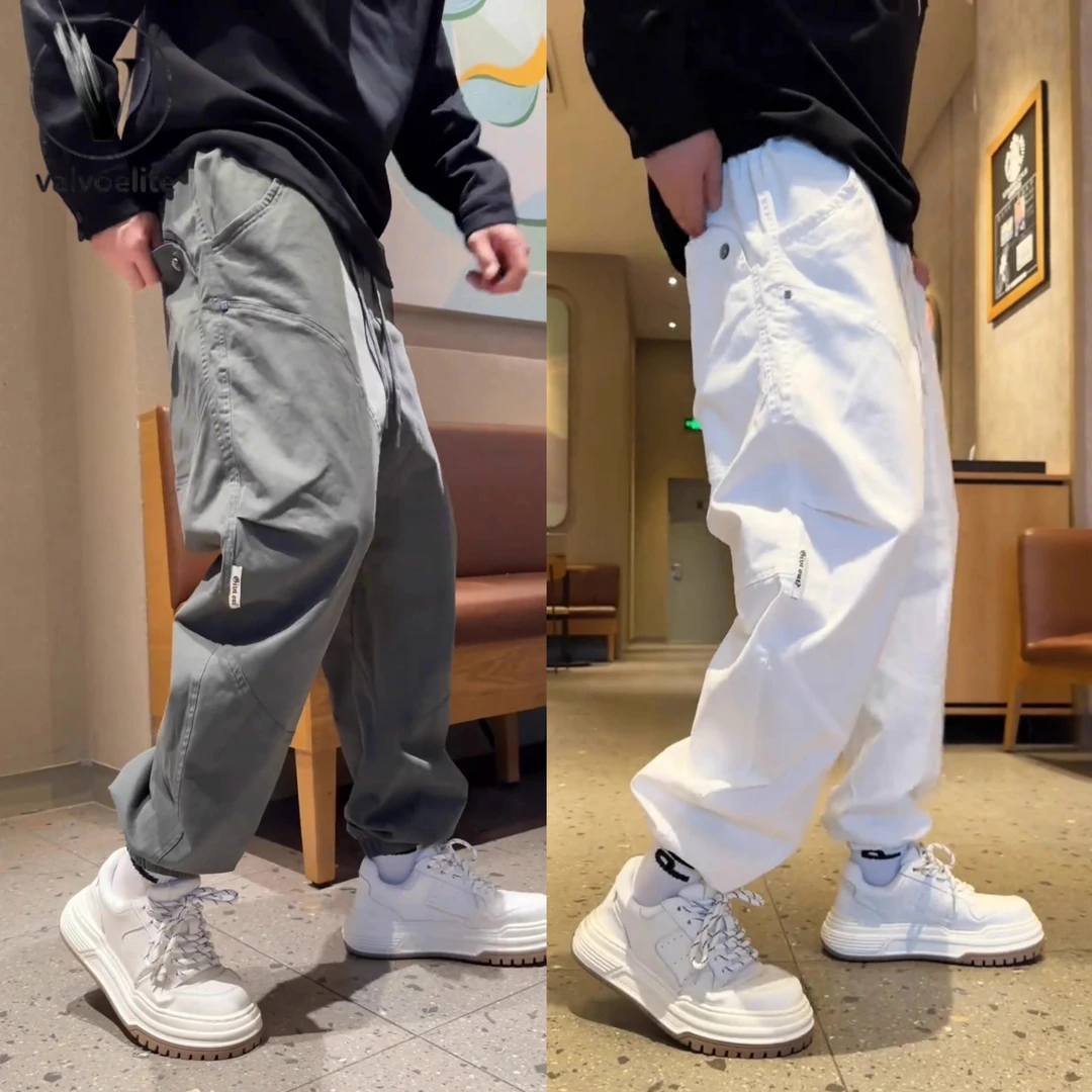 秋季新款拼接束脚休闲裤男潮牌大口袋哈伦工装裤宽松百搭运动长裤