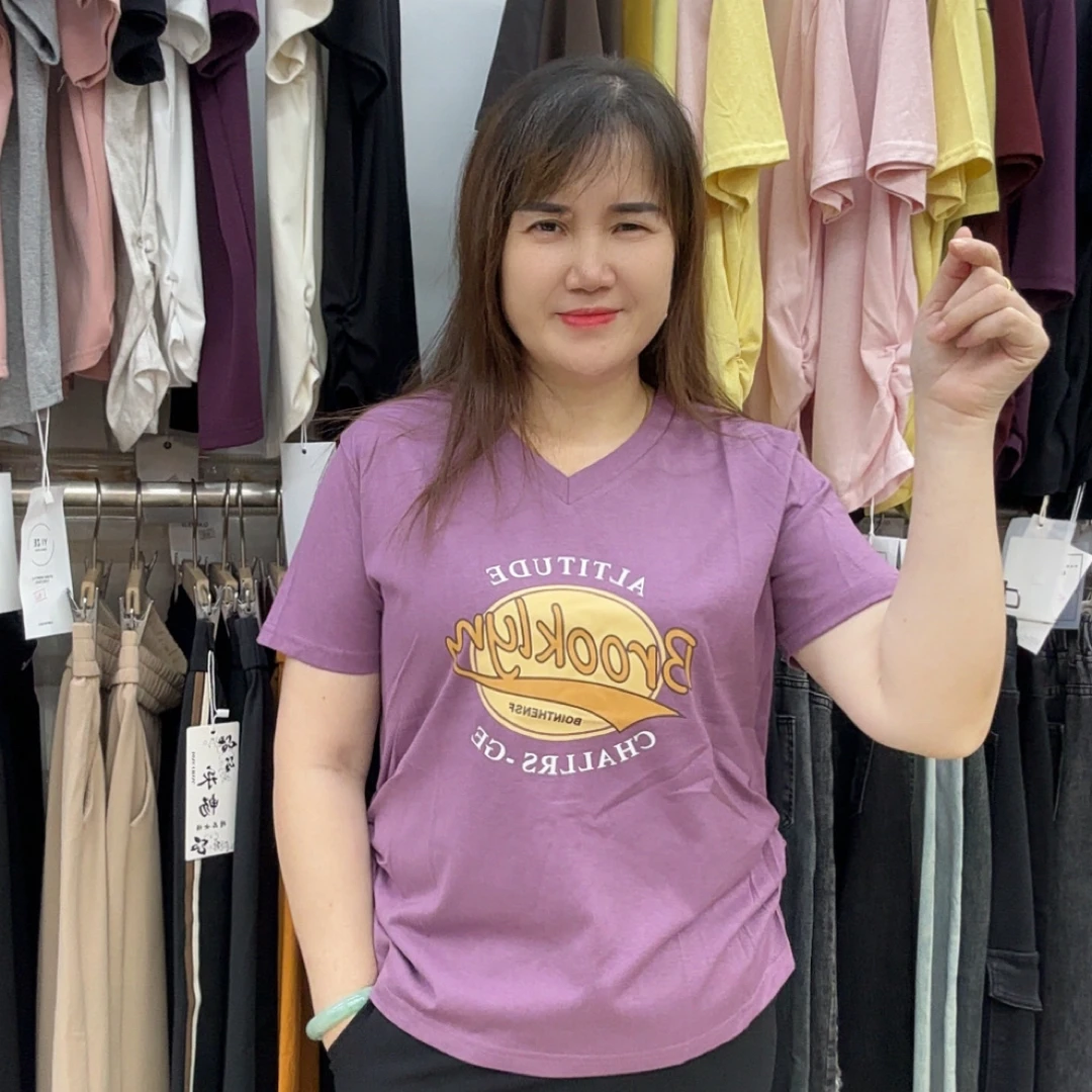 夏季新款V领显瘦休闲短袖时尚轻职风宽松型2235