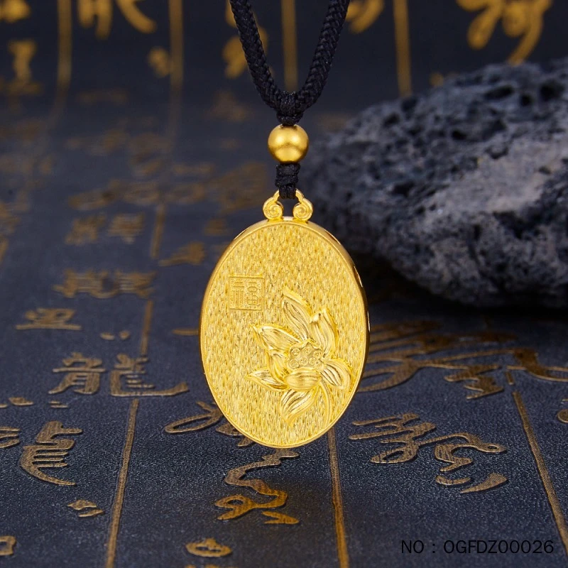 足金999古法镂空花丝福运莲莲椭圆形吊坠（含珠子）