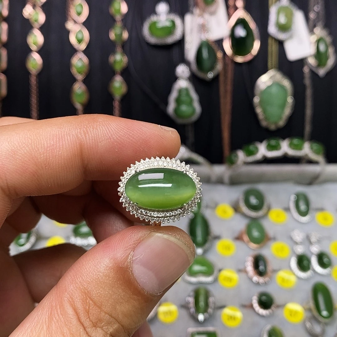 莘***3和田玉（碧玉）戒指银S925镶嵌