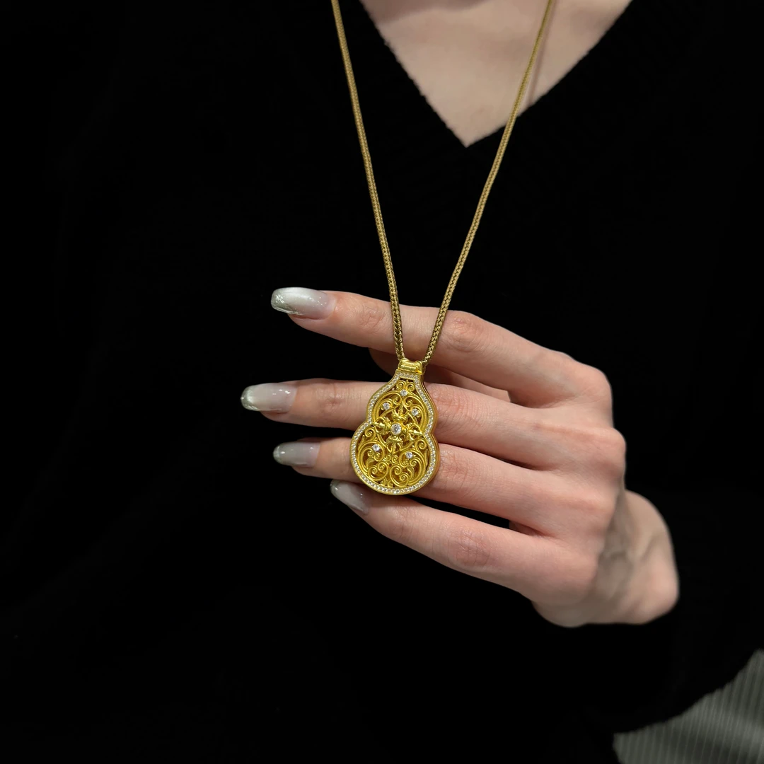 吊坠925银锆石 吊坠925银锆石 高定【古法葫芦】坠链镶嵌