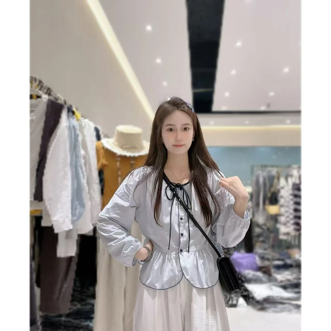 【三懿服饰】早秋新款设计感系带收腰款显瘦百搭衬衣-3116