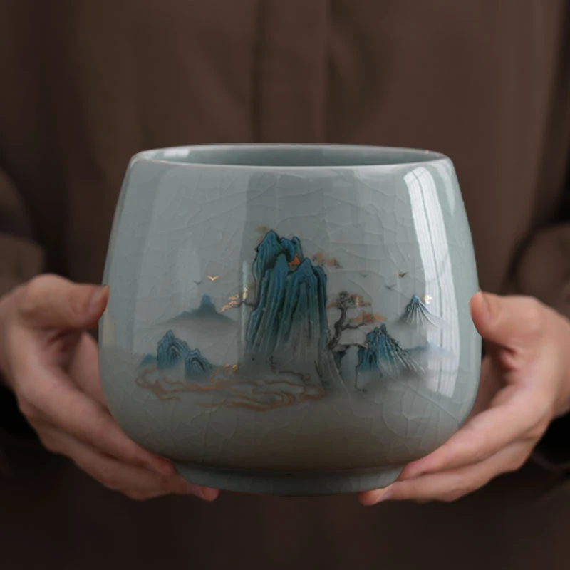 哥窑大号茶渣缸带过滤陶瓷茶洗盆功夫茶道配件大容量家用水孟建水商品图