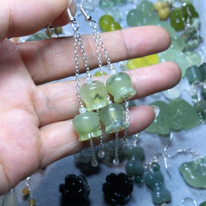 【闪购商品】蛇纹石玉耳环未镶嵌童*