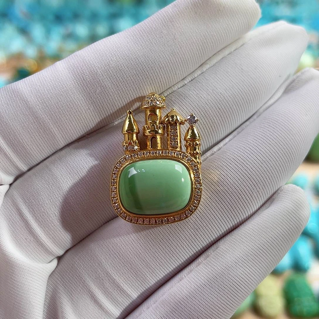 绿松石18K金镶嵌珠宝奇石