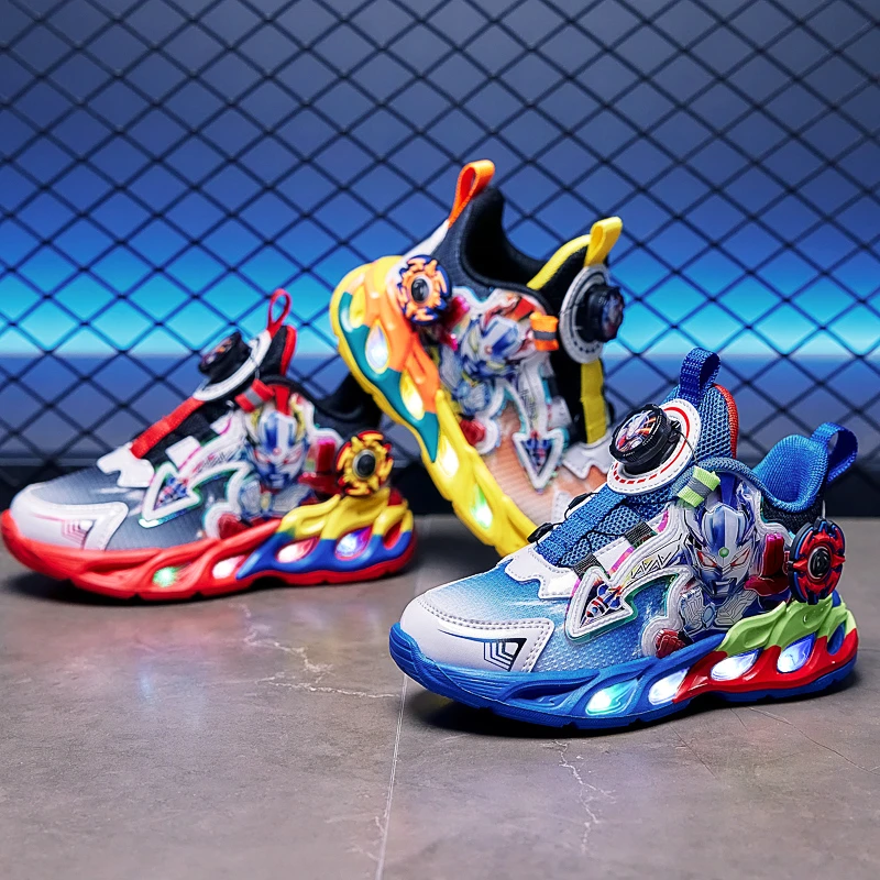 奥特曼童鞋早秋男童男孩运动鞋春秋款3-6岁8发光网面透气儿童鞋子