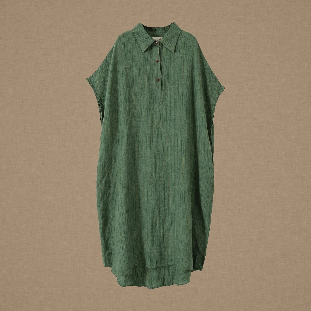 【以之】设计师品牌原创翻领半开襟前短后长不规则袍子宽松大版裙子