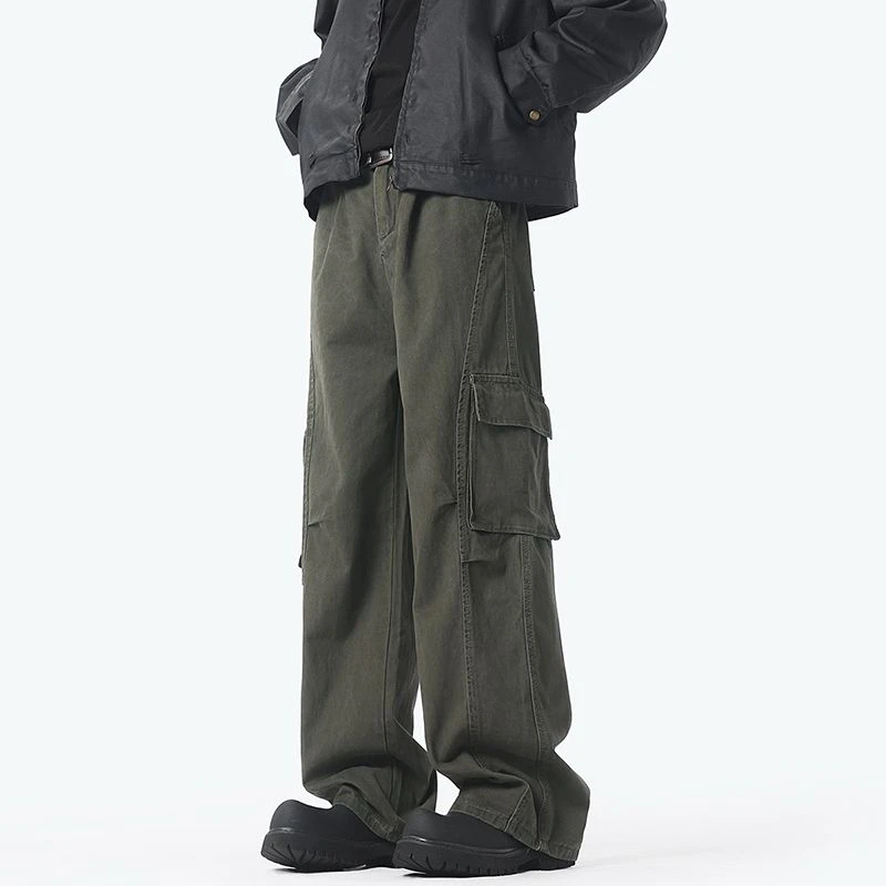 潮流美式高街直筒工装裤日系秋冬百搭多口袋休闲裤复古纯棉男款裤