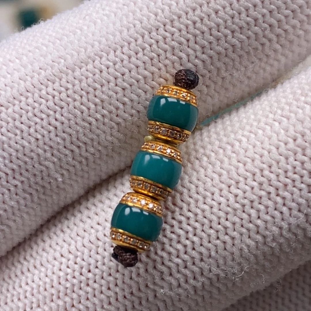 18K金镶嵌绿松石汉堡珠福利价Aa243//5mm