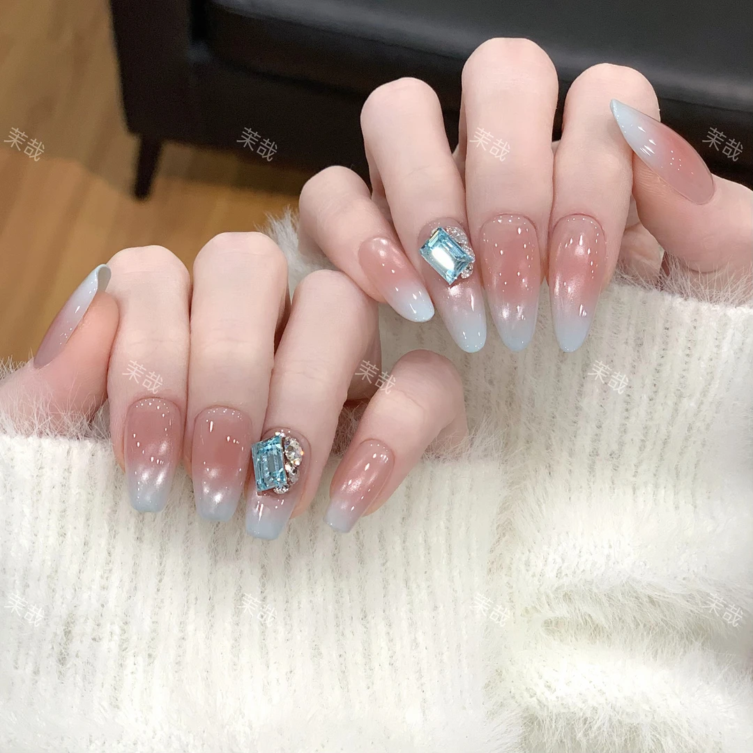 茉哉【施家全华钻/薄荷海盐】纯手工定制美甲拆卸穿戴甲A4008