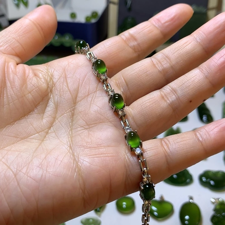 岫玉银S925镶嵌手链手链
