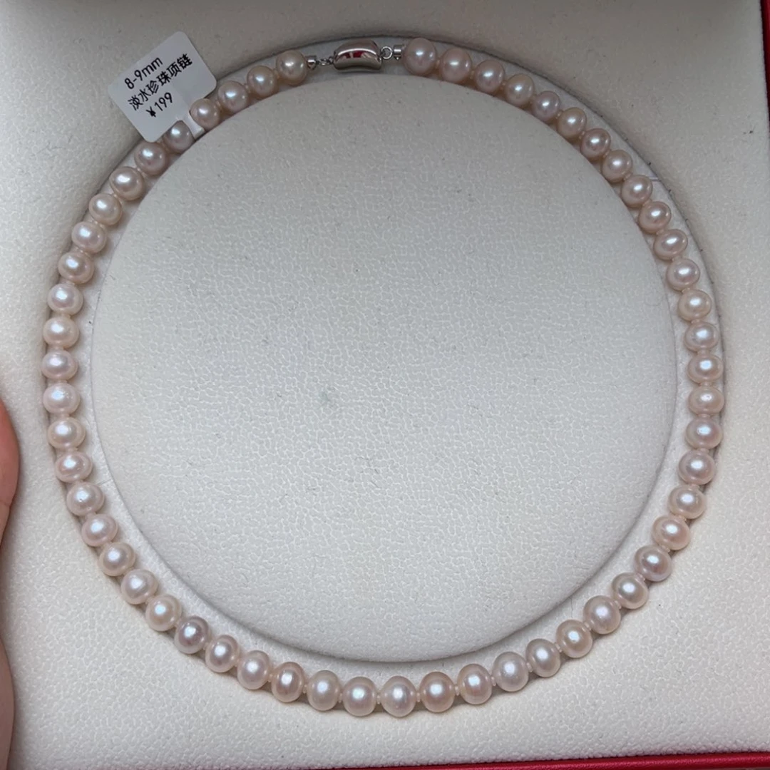 淡水珍珠银S925镶嵌颈饰8-9mm