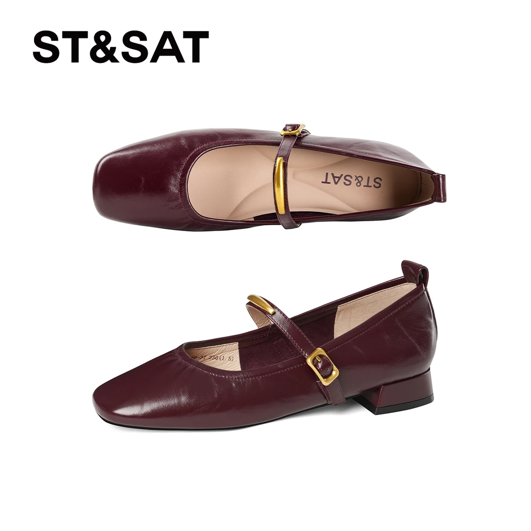 St&Sat/星期六粗跟英伦风单鞋复古女鞋方头低跟玛丽珍鞋浅口百搭