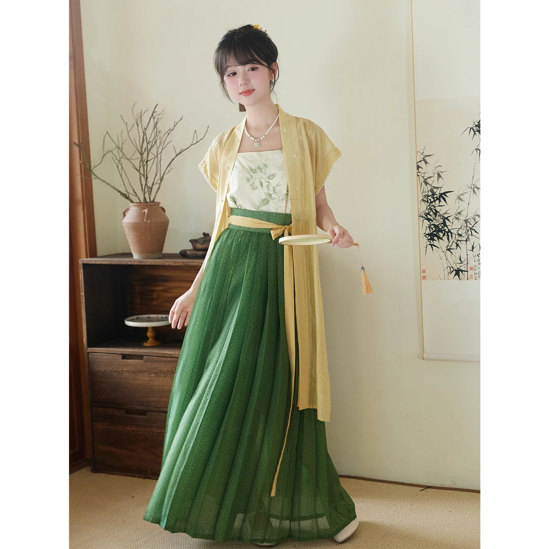 秋木木汉服【碧落】宋制印花吊带宋背心褶裙夏季新款改良汉服套装