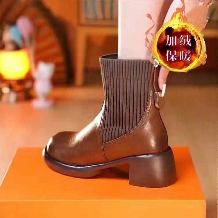 【撤柜专属】新款粗跟法式复古优雅马丁靴时尚百搭英伦时尚弹力袜靴