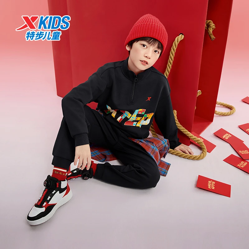 特步儿童春长袖针织套装中大童宽松户外新年年服6751266A9045