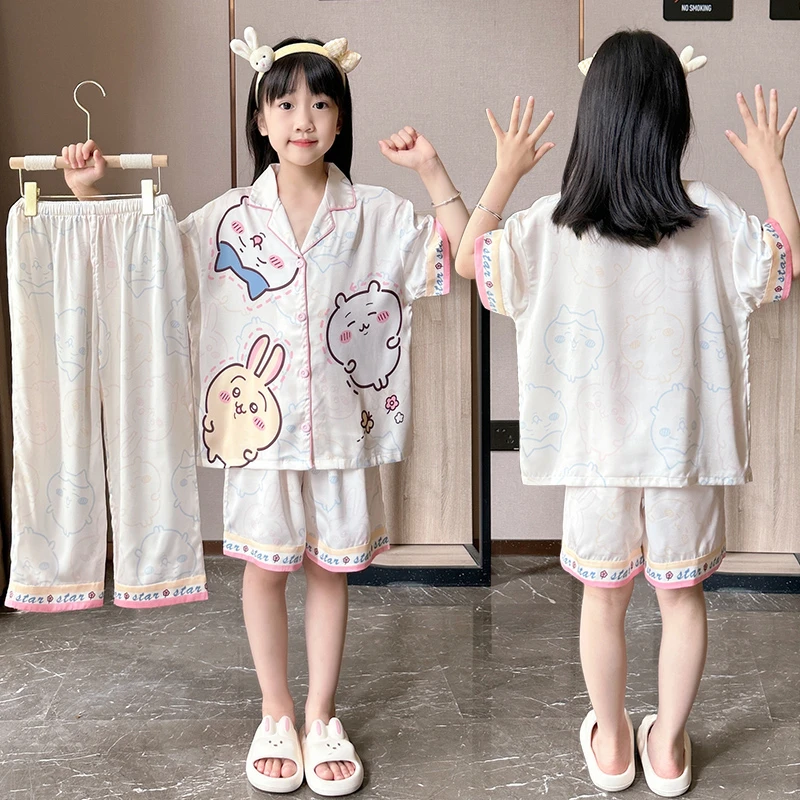 儿童睡衣夏季新款女童冰丝短袖套装中大童女孩公主洋气亲子家居服