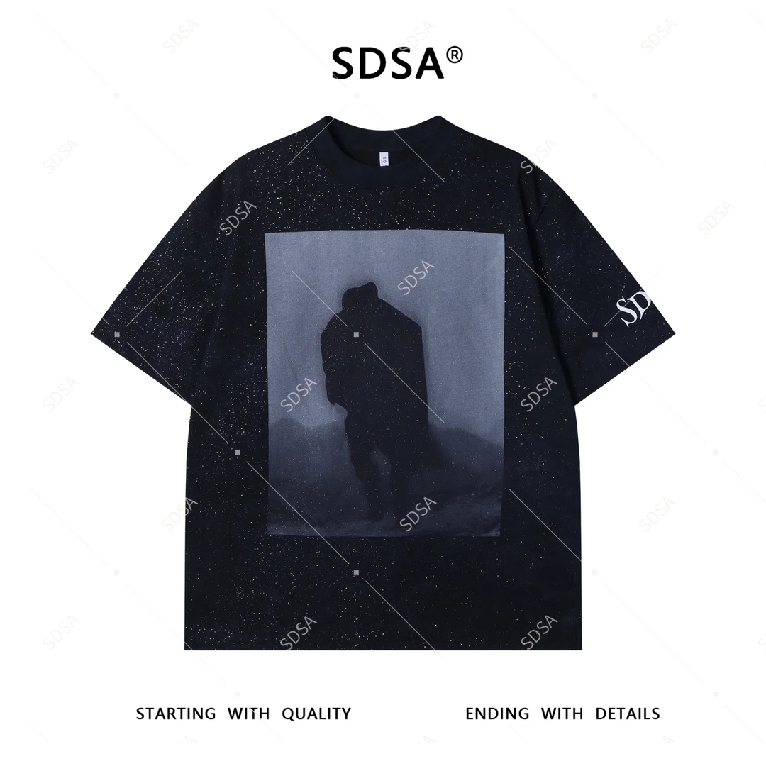 夏季高级感新款男士潮牌设计感印花短袖T恤满天星百搭时尚上衣