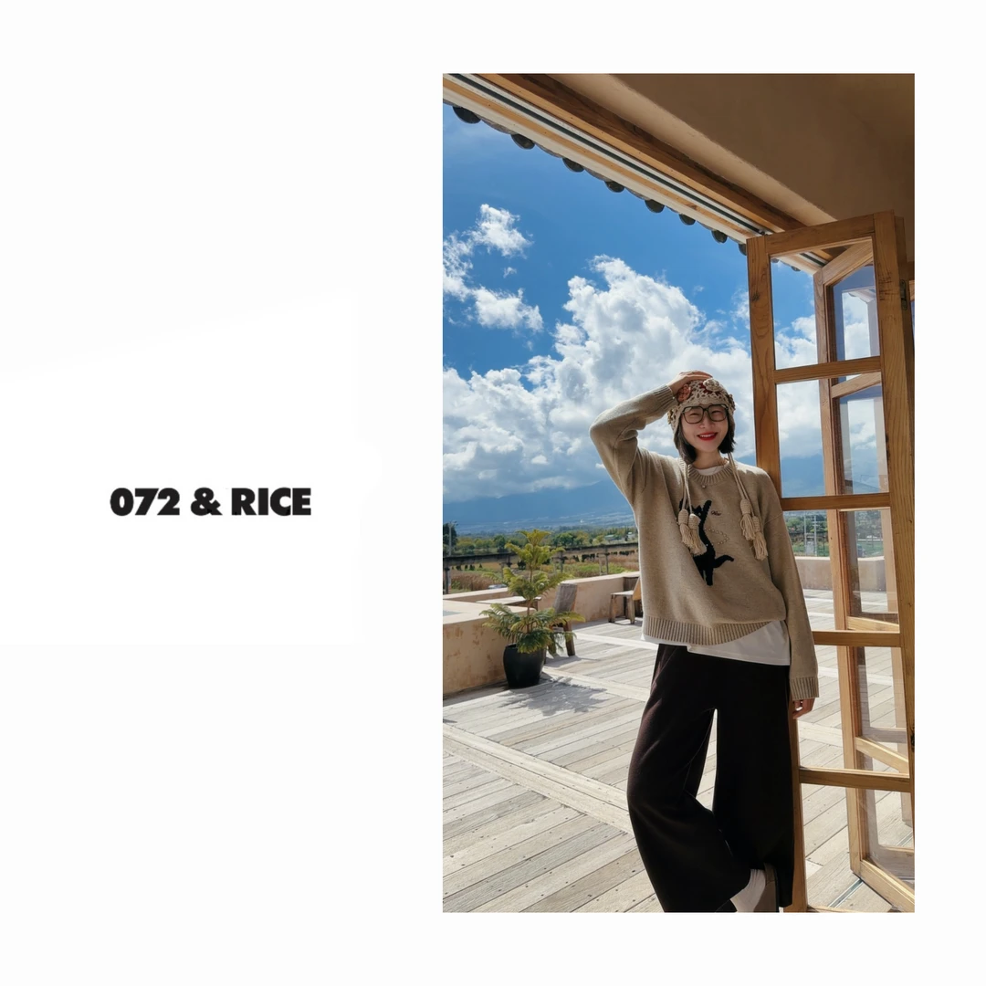 072 & RICE【呼啦猫】绵羊毛 秋季休闲圆领长袖针织衫 32LE063