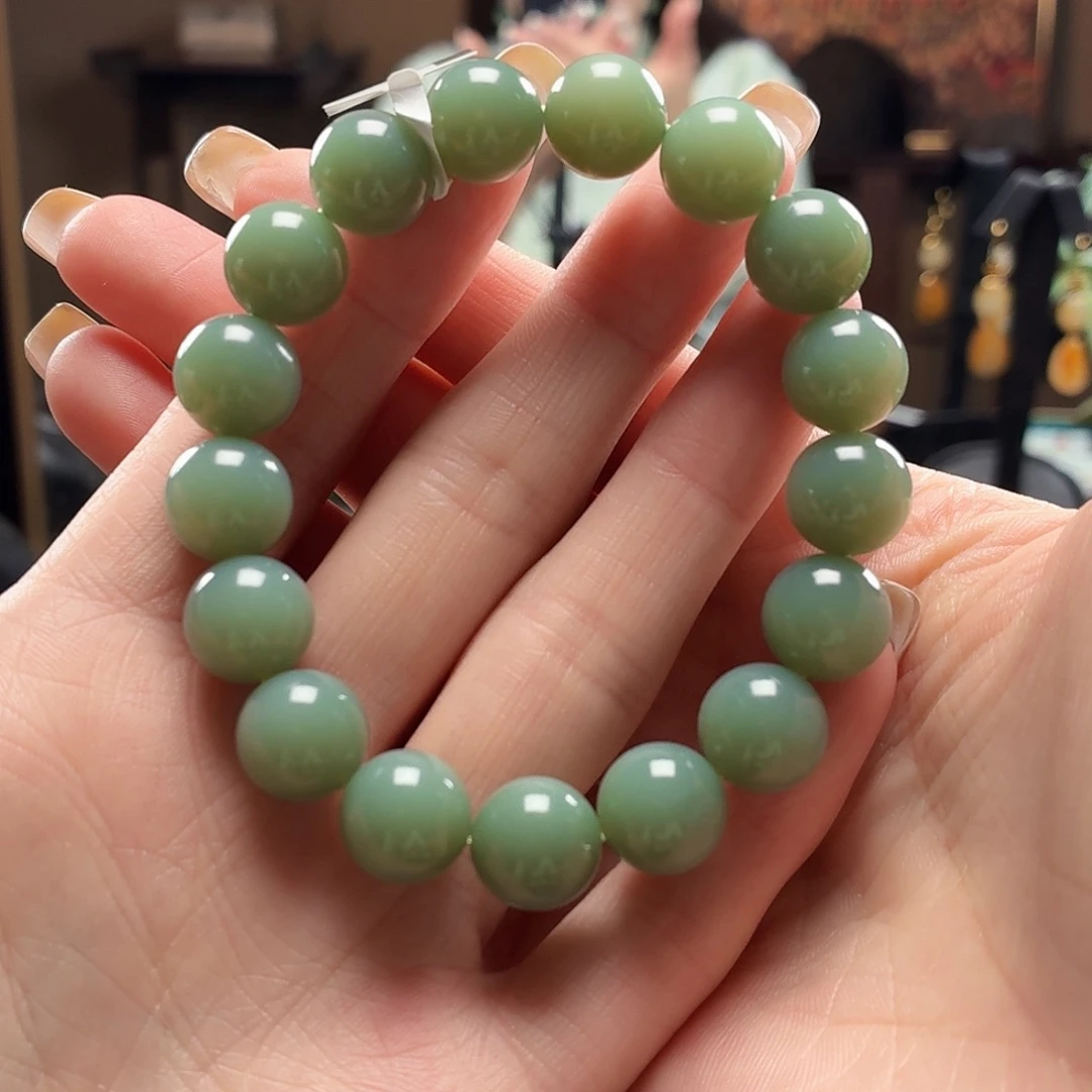 和田玉未镶嵌手串俄碧玉粉青卡11.5