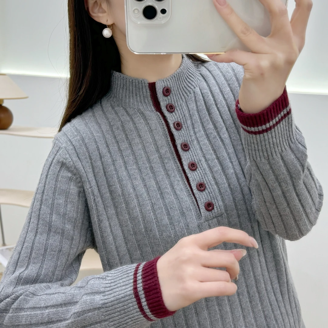 女士加厚立领毛衣女款2024新款冬季针织打底衫秋冬内搭可外穿