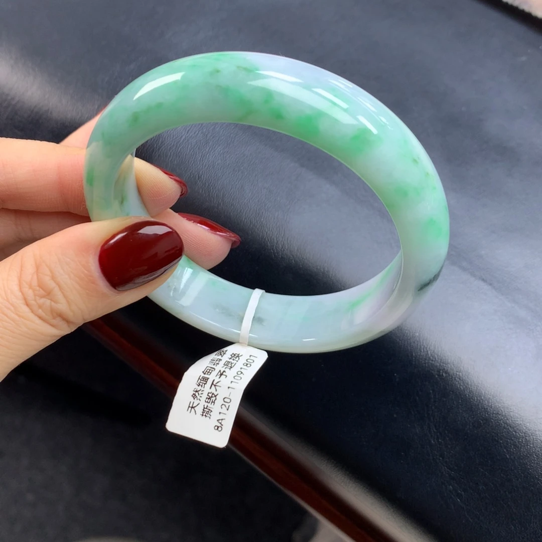 翡翠未镶嵌手镯白底青