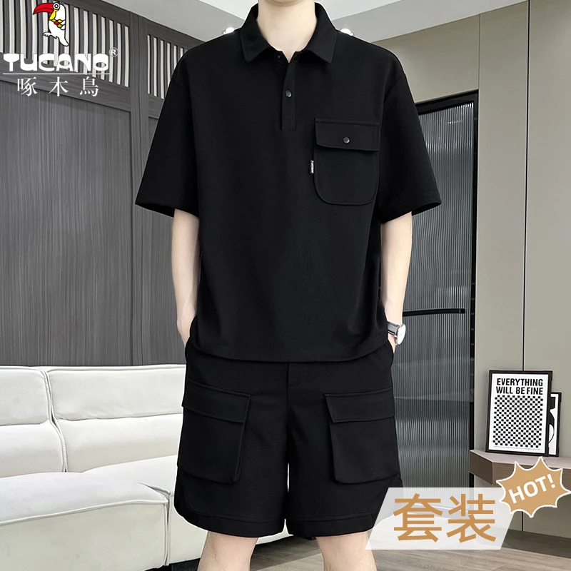 TUCANO/啄木鳥夏季新款休闲男翻领POLO衫工装短裤套装透气薄款T恤